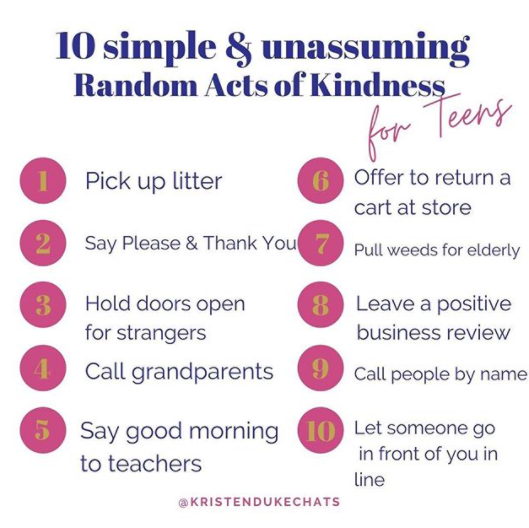 Simple Random Acts of Kindness for teens - Kristen Duke