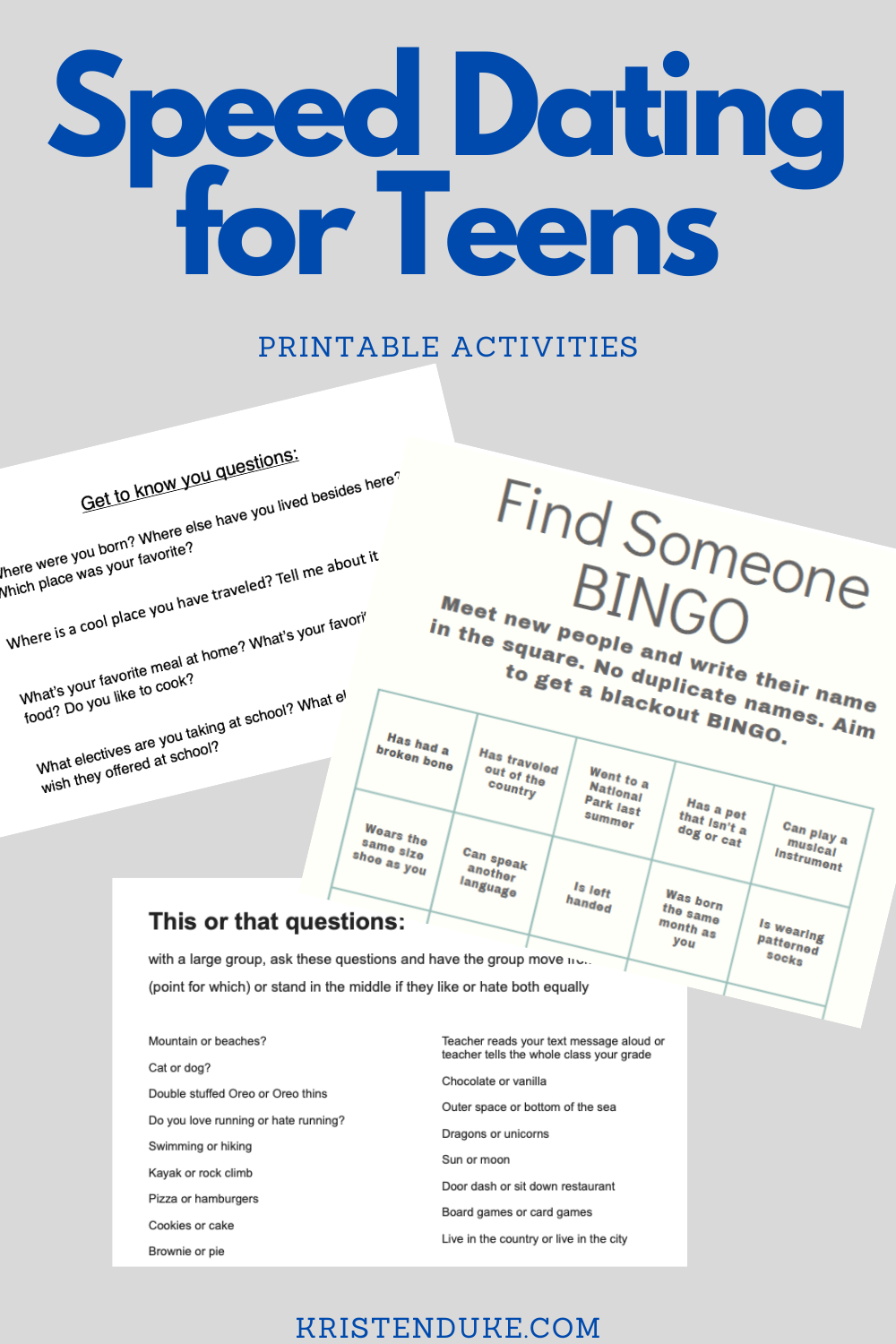 Teen Speed Dating Activity - Kristen Duke